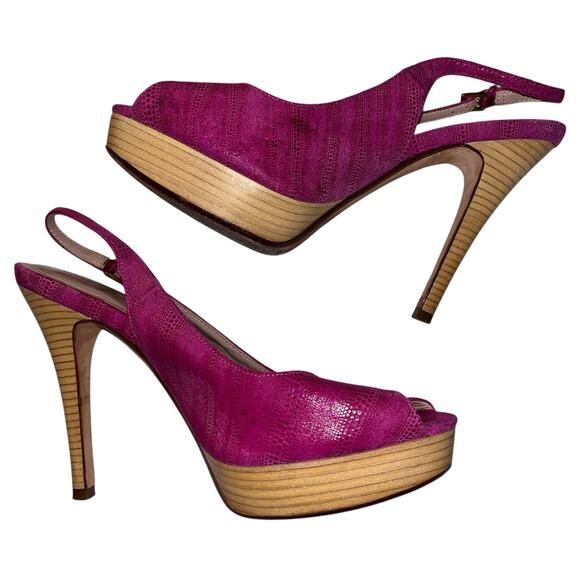 Cole Haan Air Talia Pink Snakeskin Peep Toe Slingback Heels Size 7.5B - Picture 2 of 8